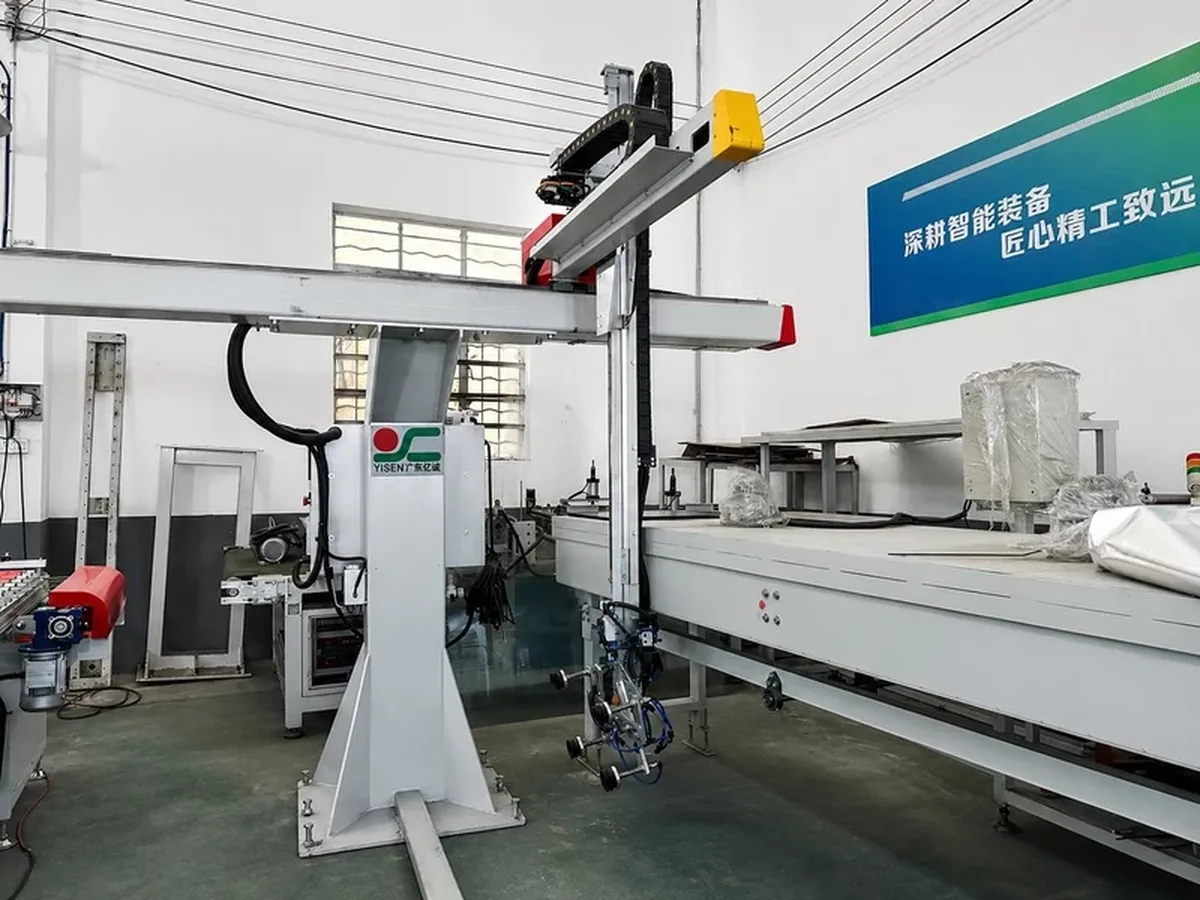 Gantry positioning mechanism beside industrial production equipment