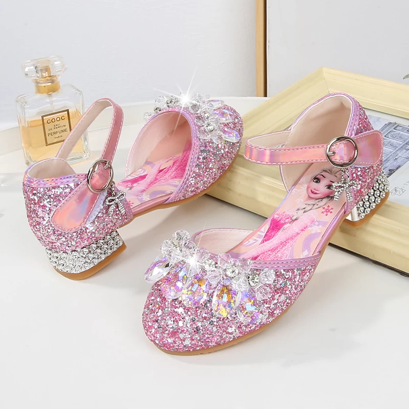 Girls Elsa Iridescent Rhinestone Closed Toe Princess Sandals