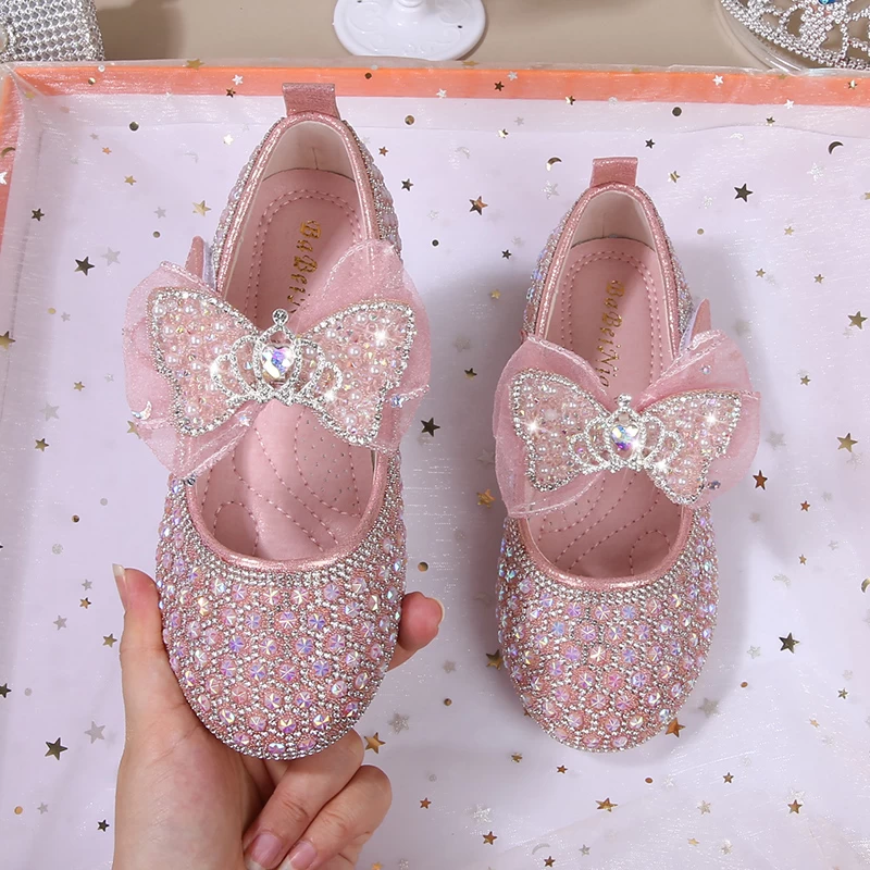 Girls Pink Iridescent Rhinestone Butterfly Slip-On Princess Flats