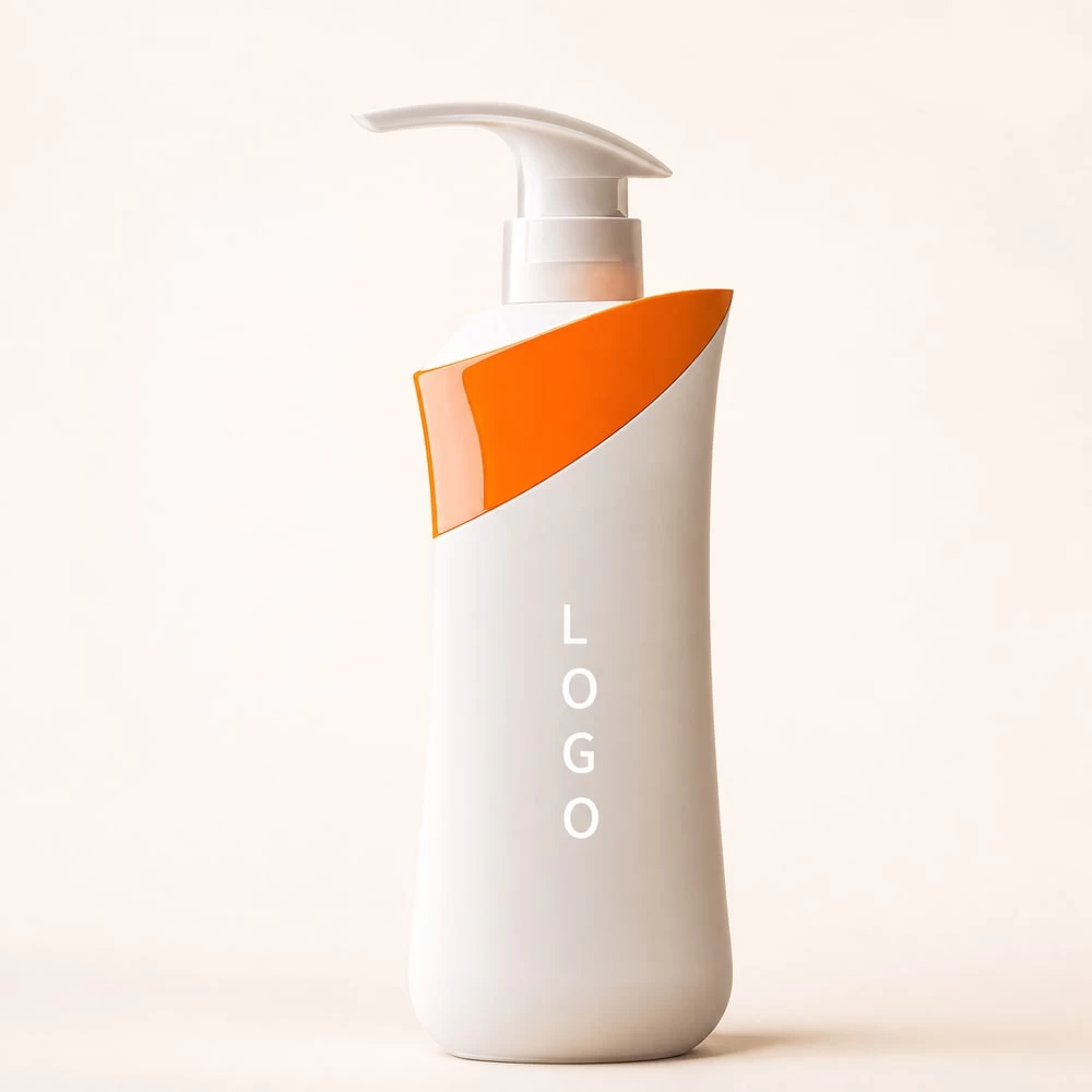 White oil control shampoo pump bottle with orange accent
