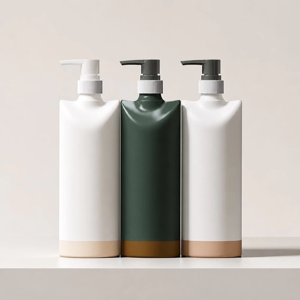 White and green clarifying body wash pump bottles