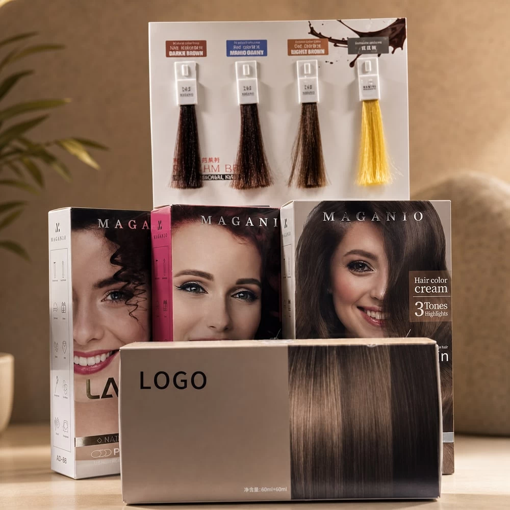 Home hair dye cartons displayed with color reference panel