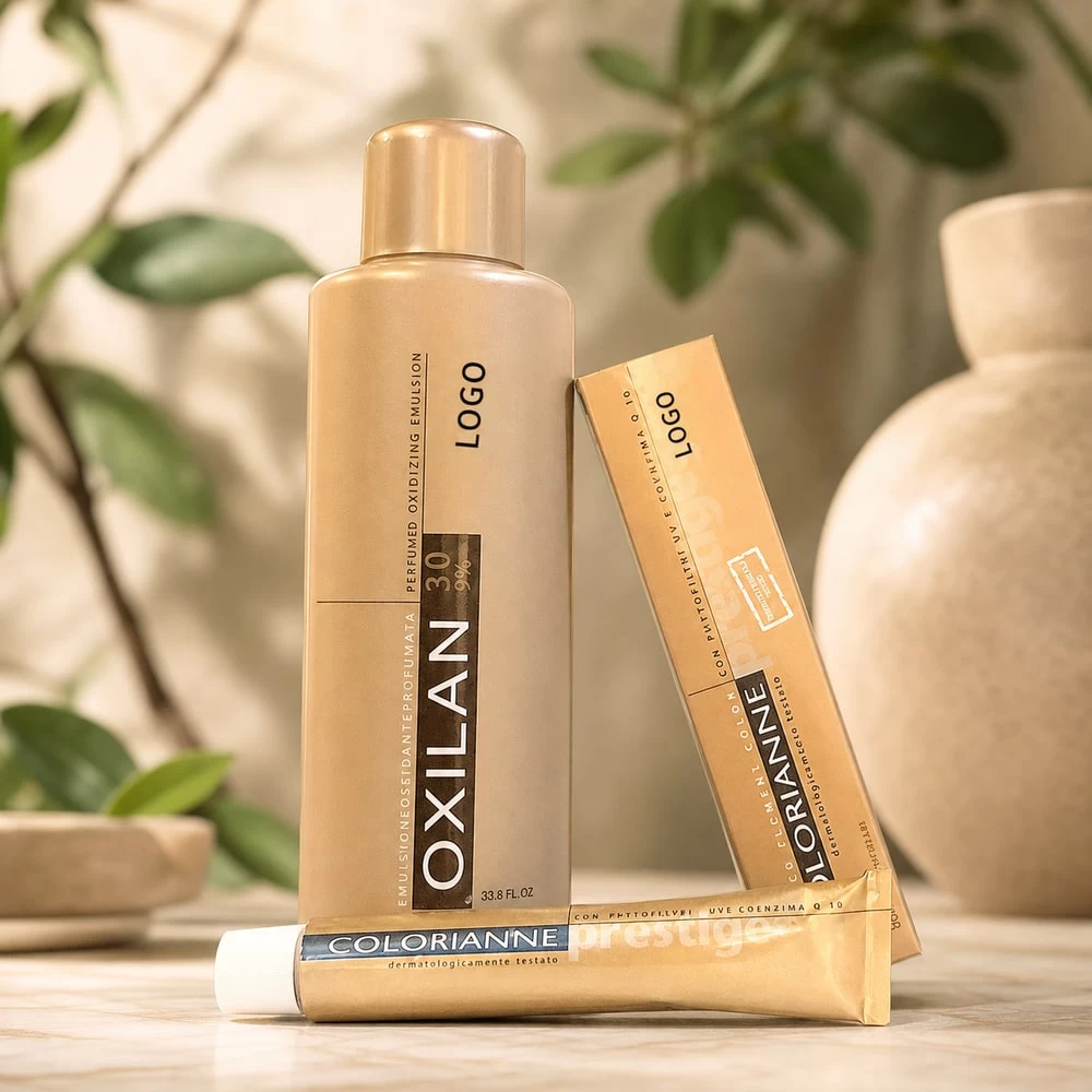 Botanical black hair cream bottles with slim cartons