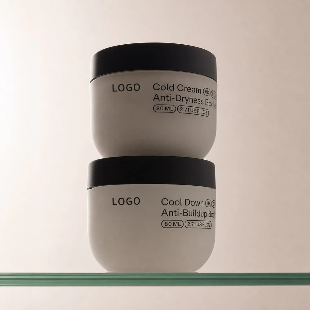 Two stacked protein repair cream jars with black lids