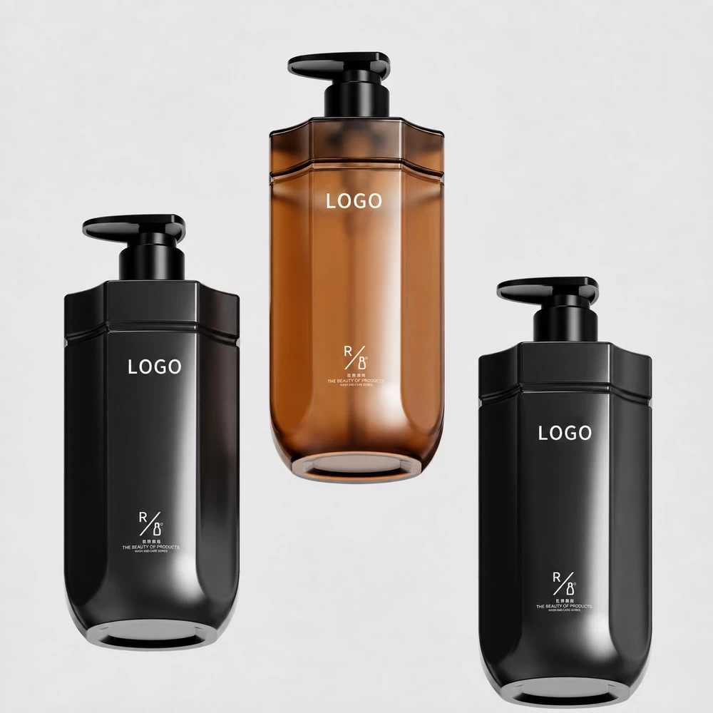 Black and amber soothing body wash pump bottles