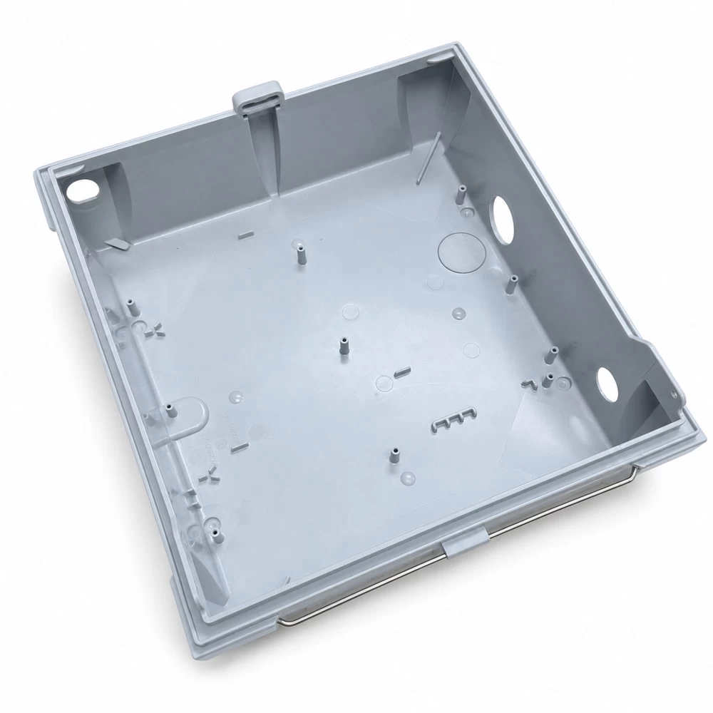 Angled view of custom plastic control box base
