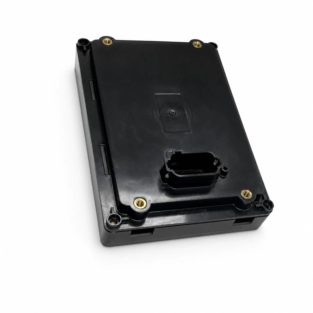 Injection molded equipment enclosure rear cover on white background