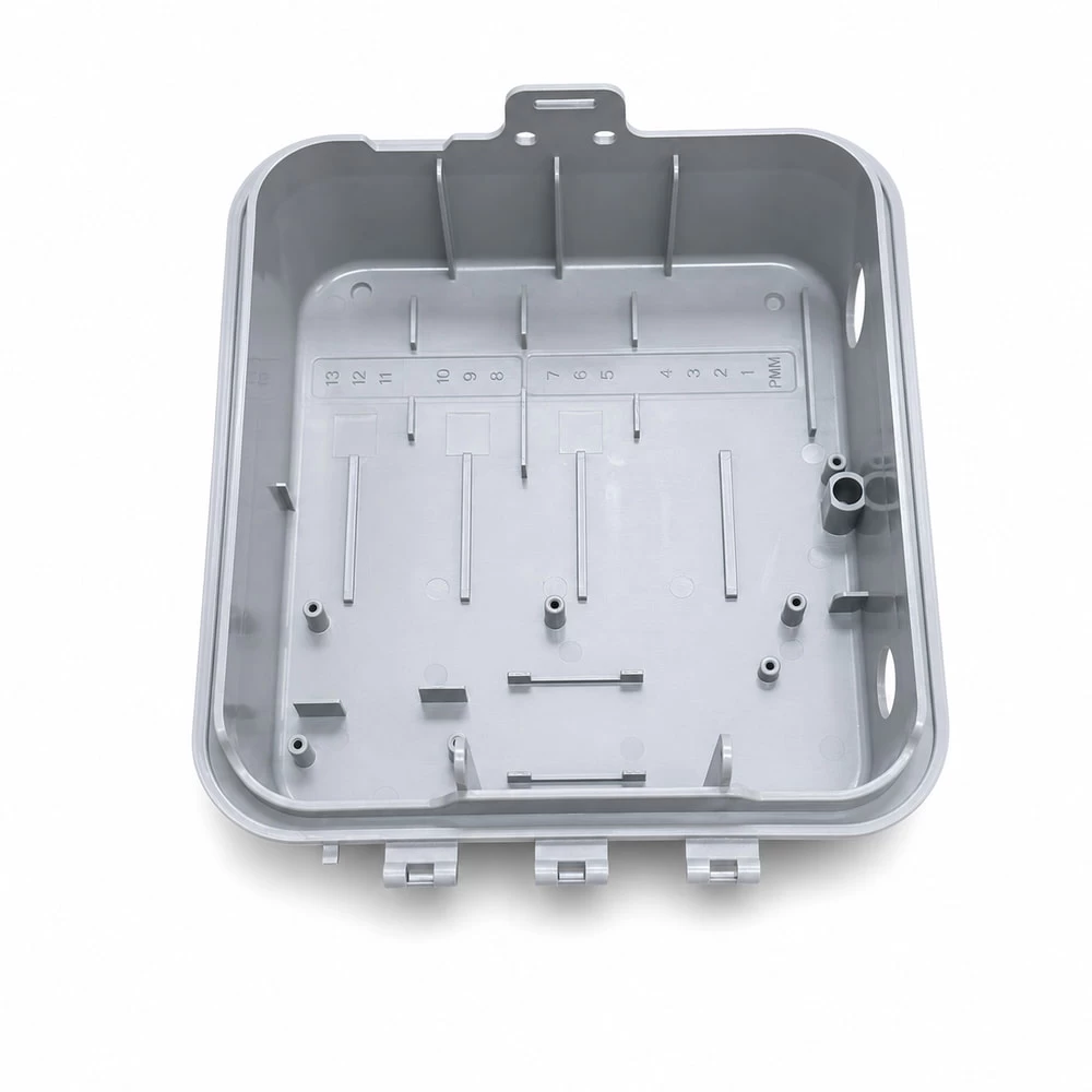 Injection molded control enclosure interior with molded bosses