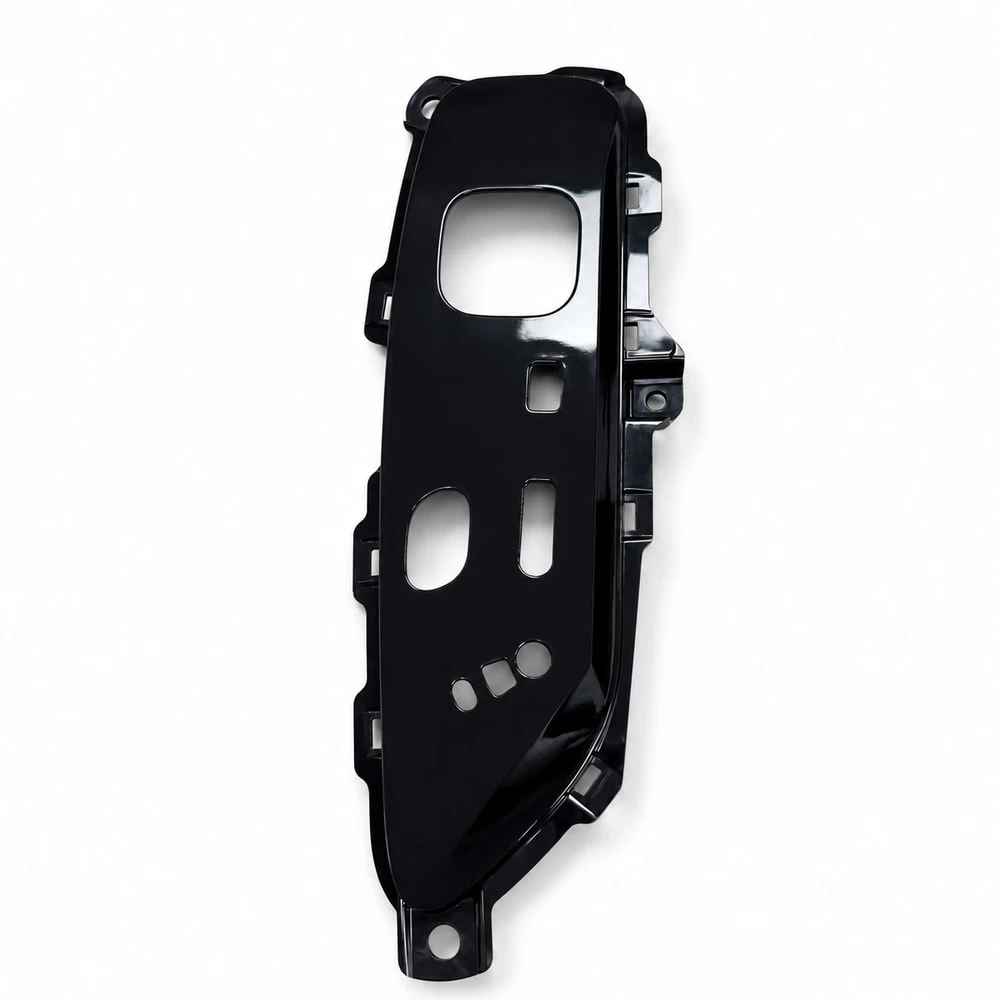 Automotive seat switch panel bracket showing molded ribs and clips