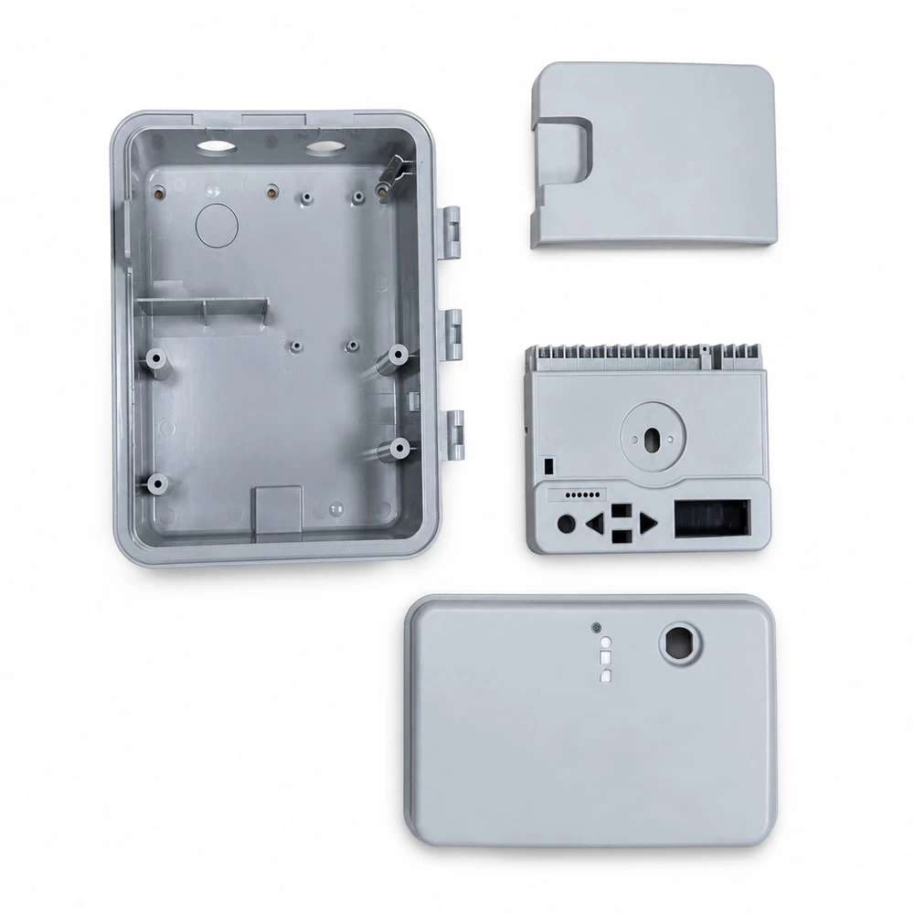331 series housing components and covers arranged on white background