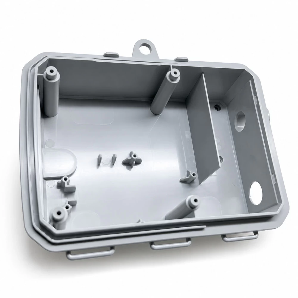 Angled interior view of custom 1199 electronics enclosure