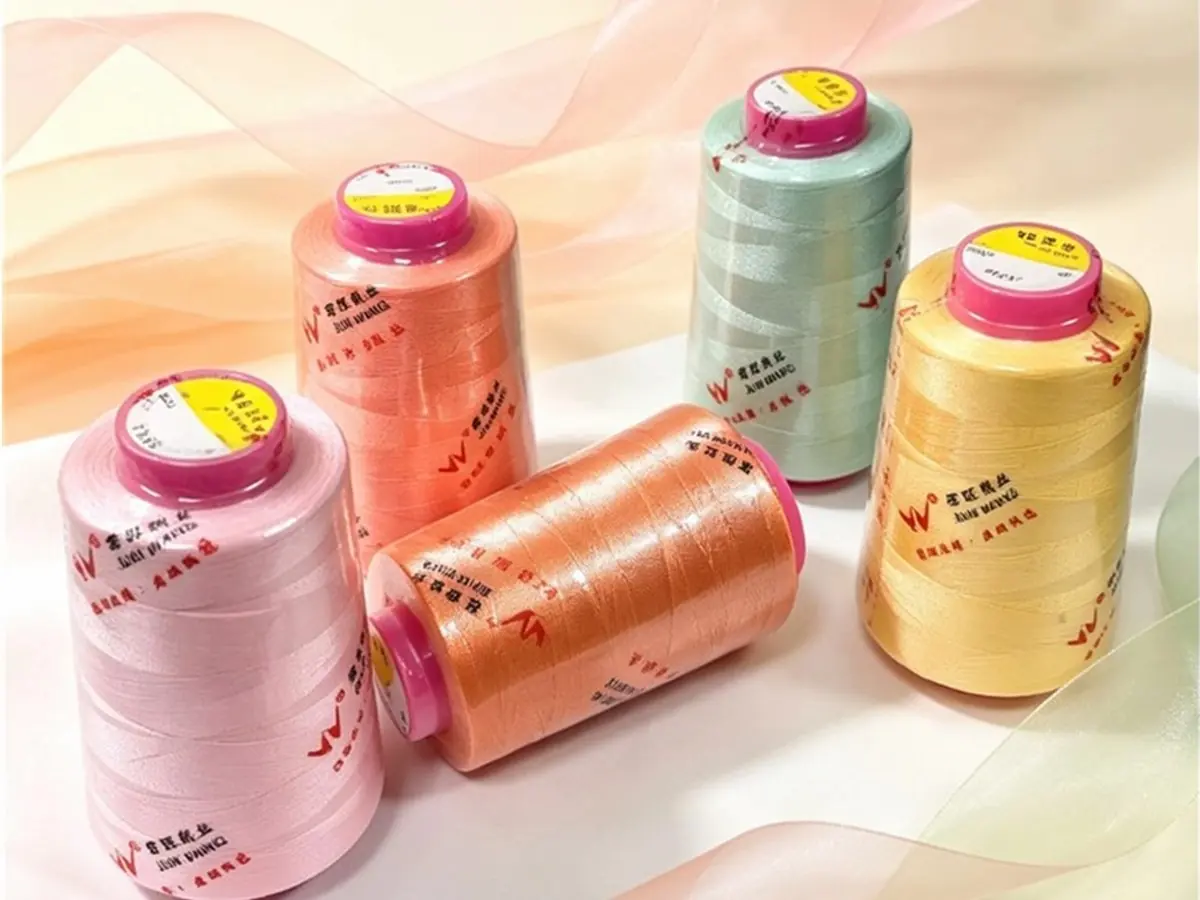 spun polyester thread display for supplier sample review
