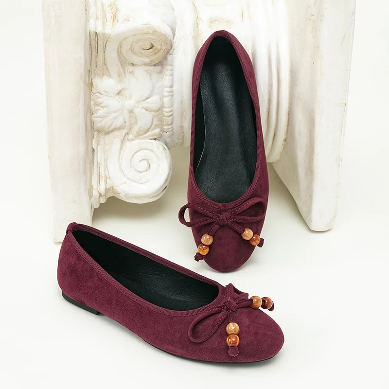Women’s Suede Bow Beaded Ballet Flats