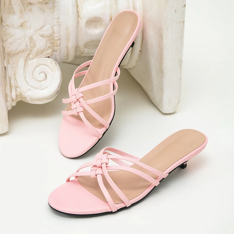 Women’s Woven Strap Kitten-Heel Mules