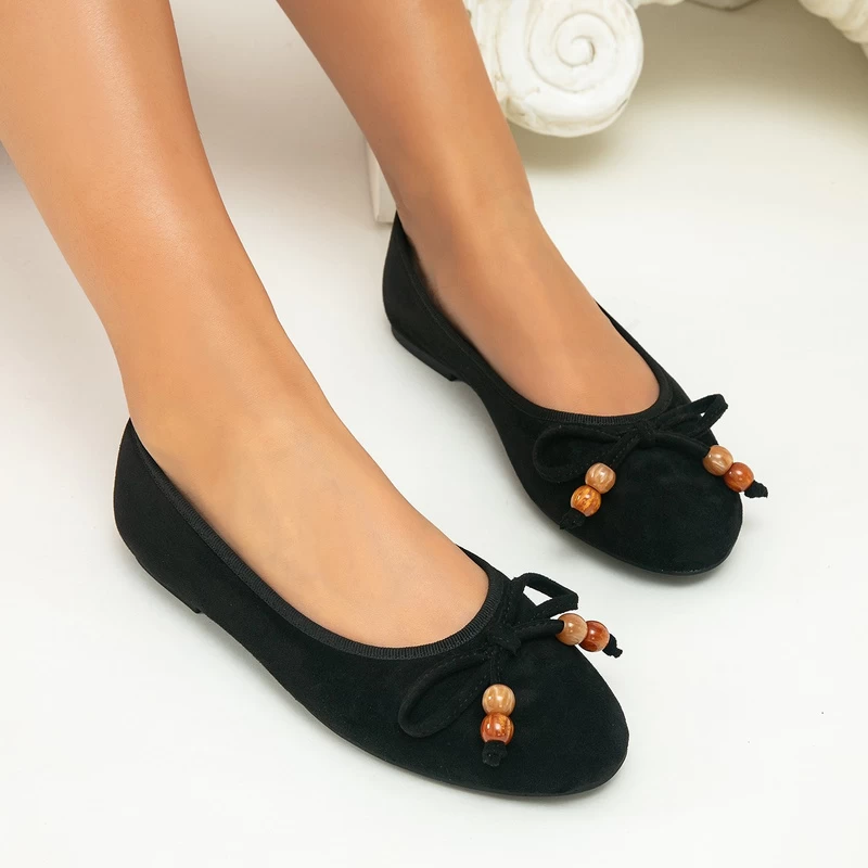 Women’s Suede Bow Beaded Ballet Flats