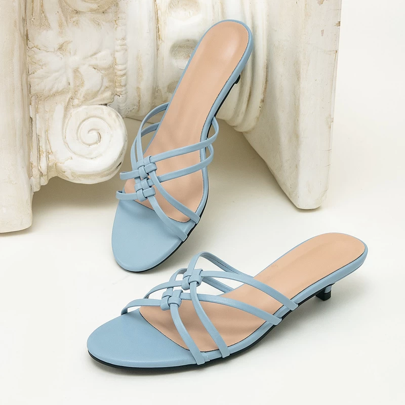Women’s Woven Strap Kitten-Heel Mules
