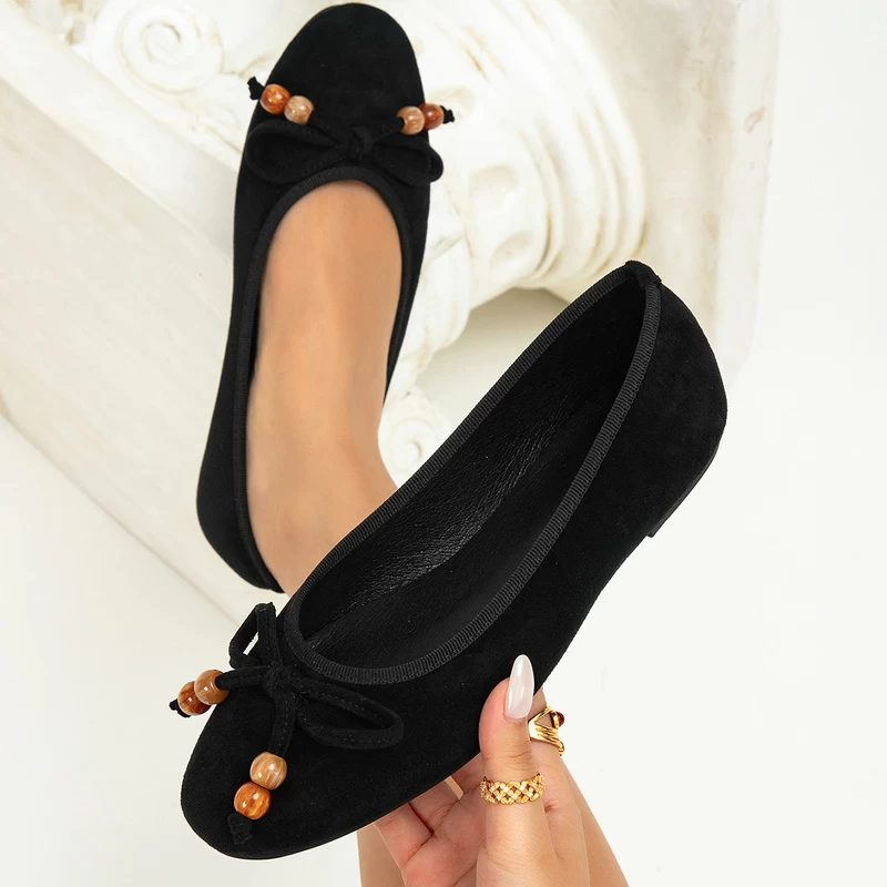 Women’s Suede Bow Beaded Ballet Flats