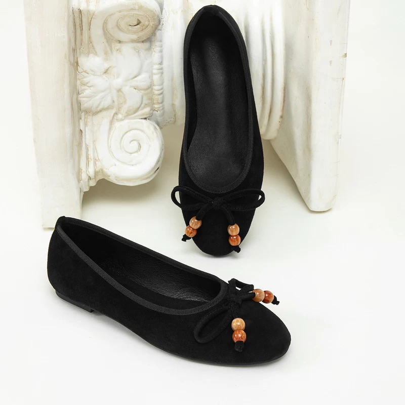 Women’s Suede Bow Beaded Ballet Flats