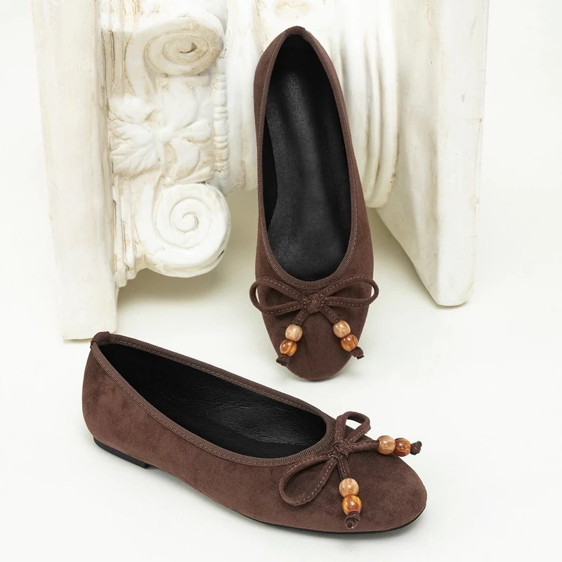 Women’s Suede Bow Beaded Ballet Flats