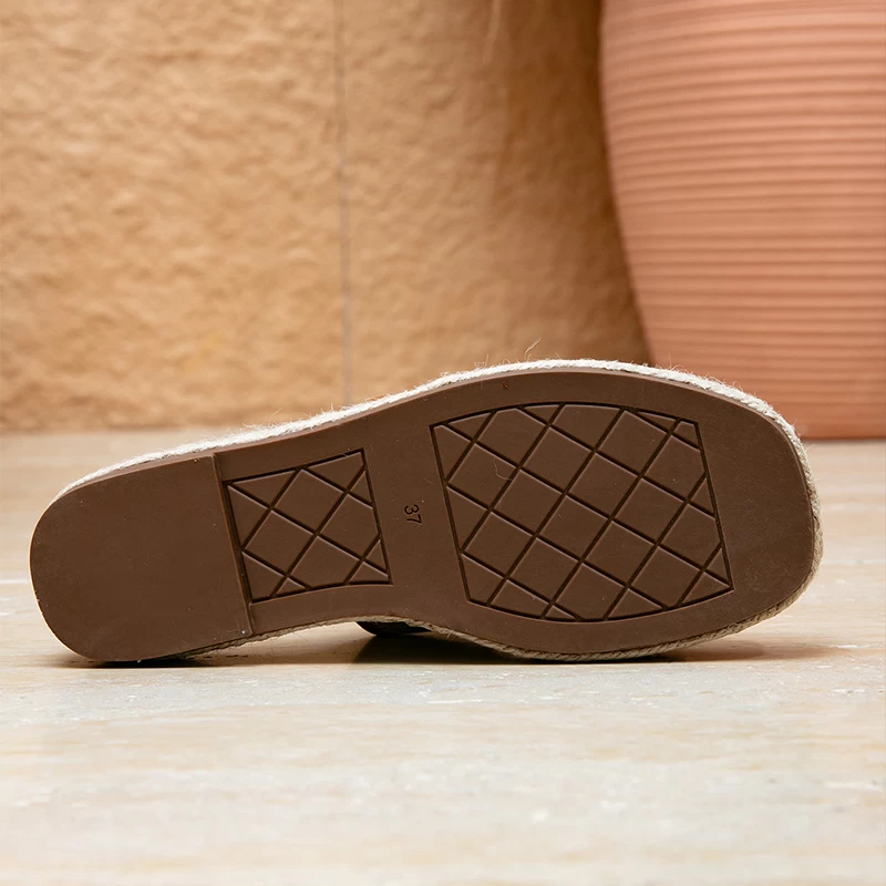 Women’s Bohemian Linen Double-Buckle Mules