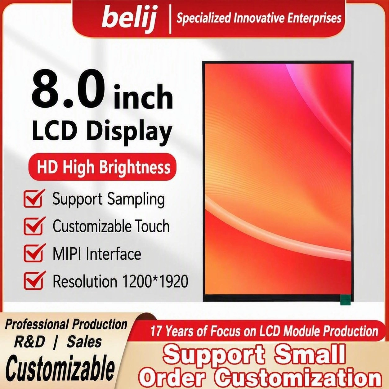 8.0 Inch Portrait 1200x1920 MIPI TFT LCD Display Module