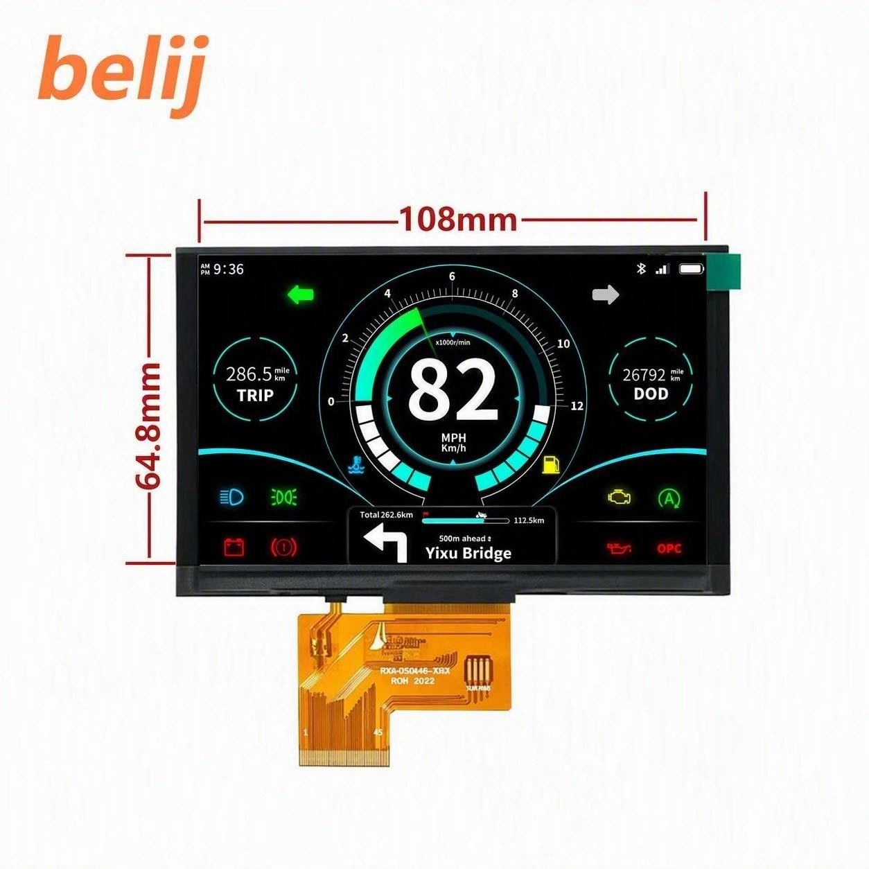 5.0 Inch 800x480 1000 Nits High Brightness IPS TFT LCD Display Module dimension drawing