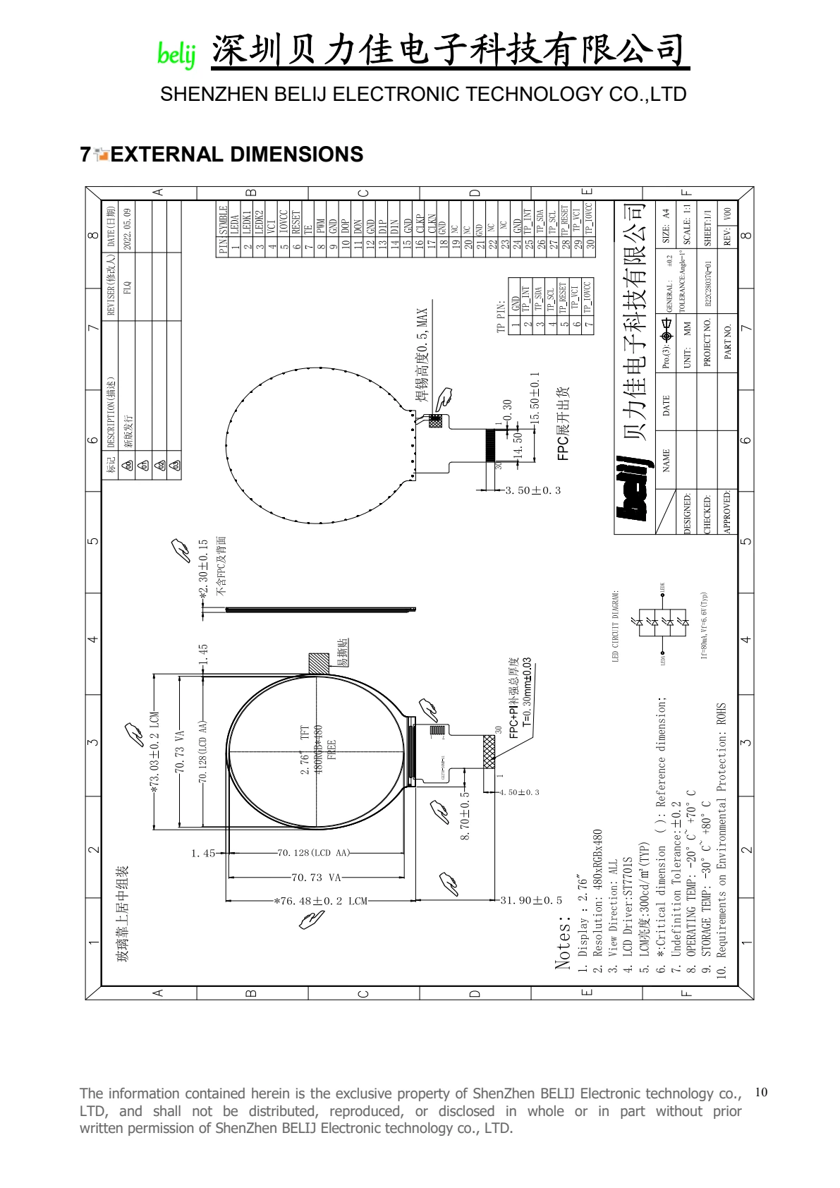 B22C28037Q-01 dimensional drawing from datasheet