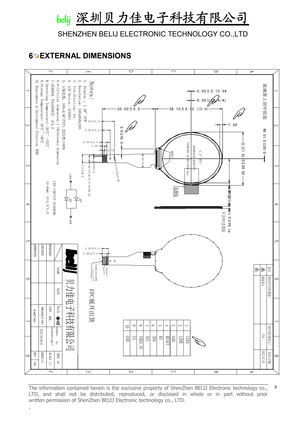 B22C13011Q-01 dimensional drawing from datasheet