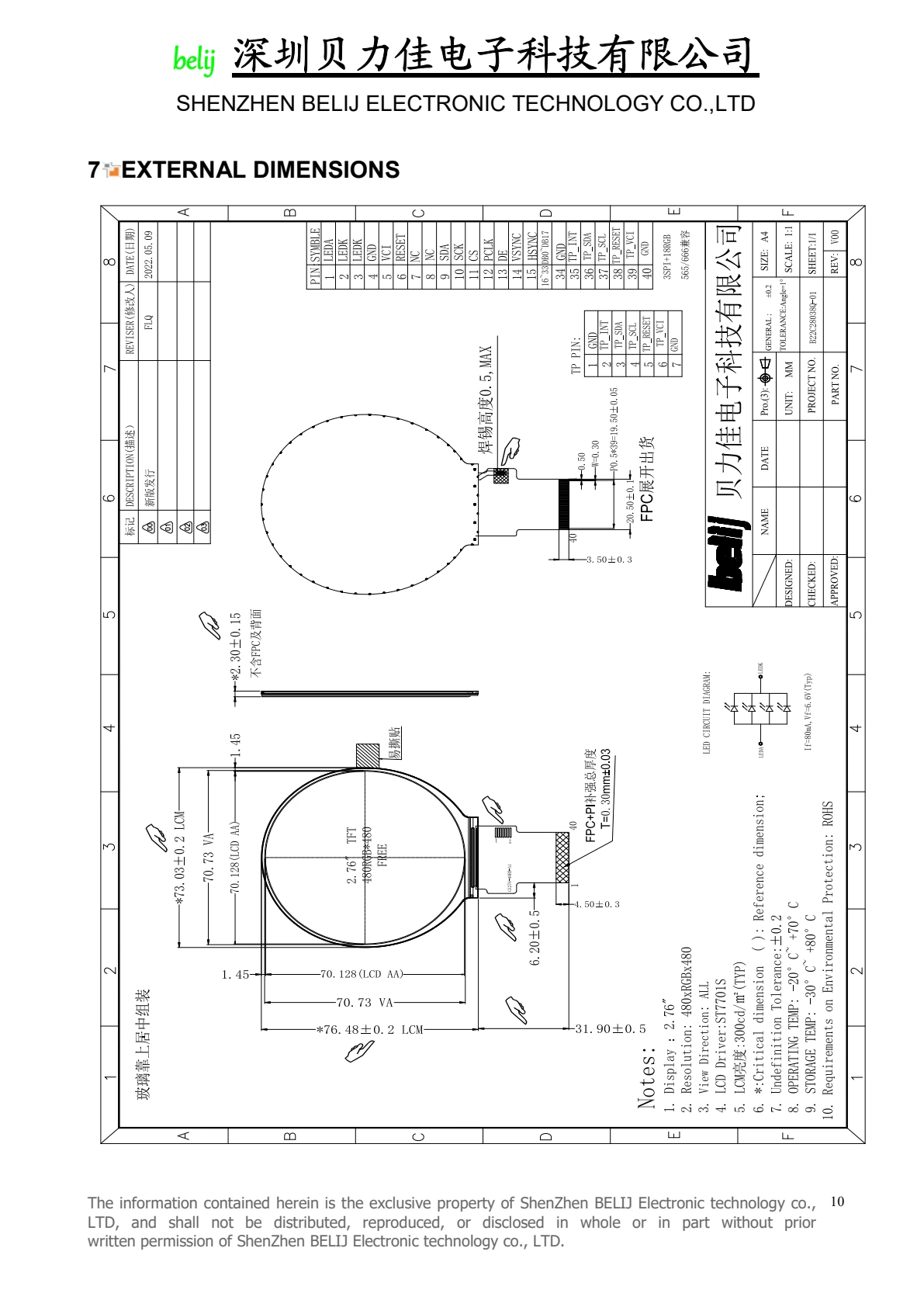 B22C28038Q-01 dimensional drawing from datasheet