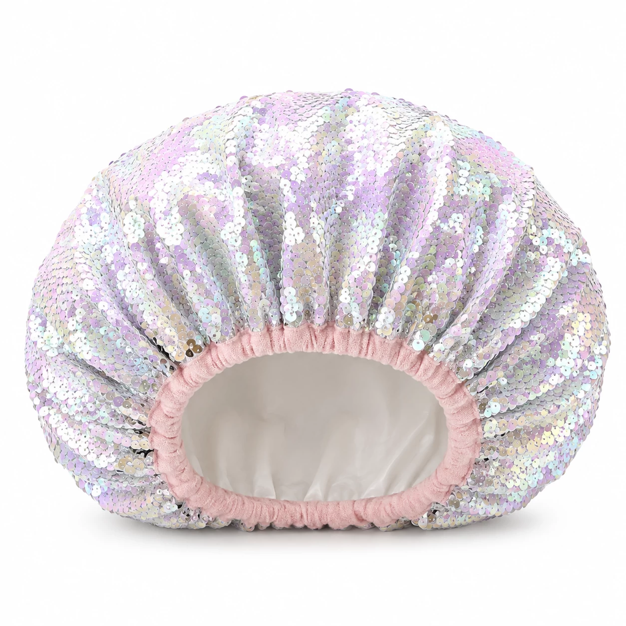 Sequin Fabric and PEVA Double-Layer Shower Cap