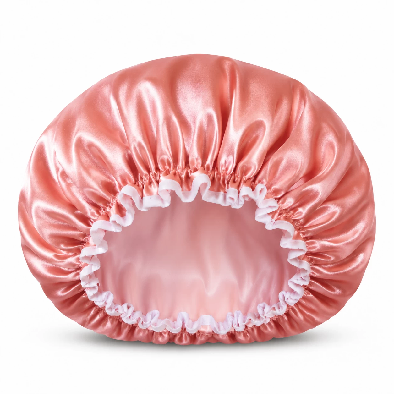 Solid-Color Satin and PEVA Double-Layer Shower Cap