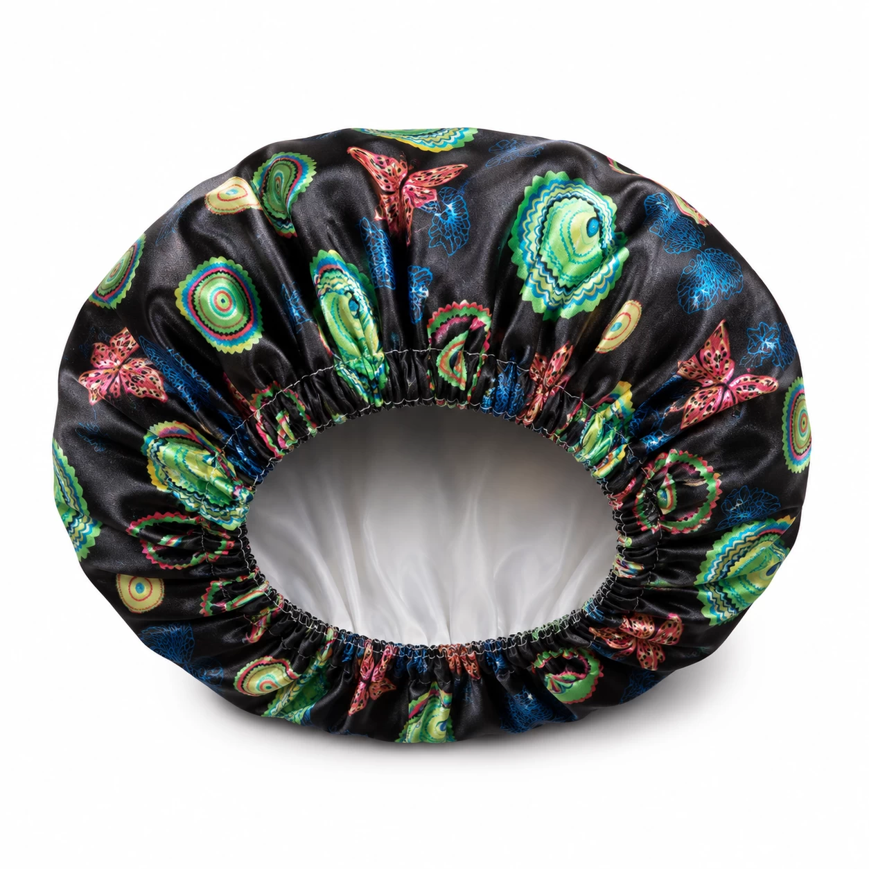 Printed Satin and PEVA Double-Layer Shower Cap