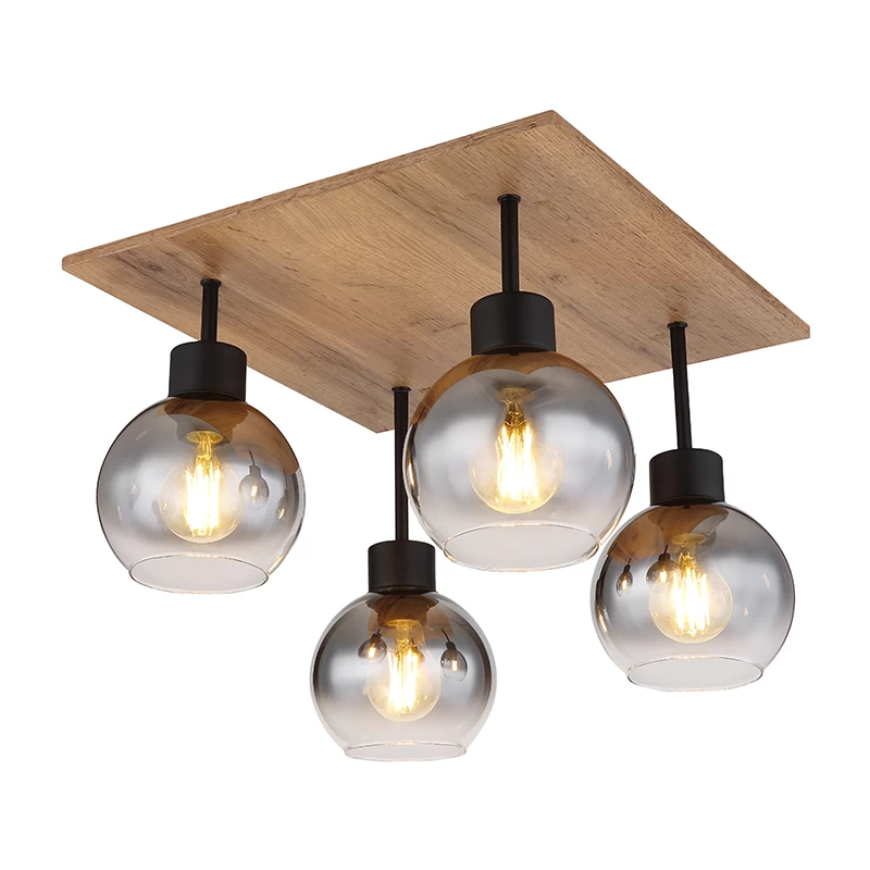 15828-3 Smoke Gray Gradient Glass and Matte Black 3-Light Ceiling Lamp