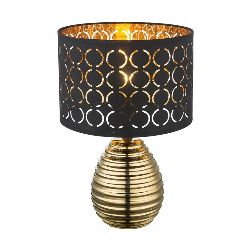 16028T Silver Ceramic Table Lamp with Gray and Silver Cutout Fabric Shade