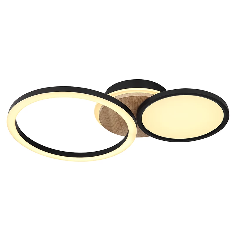 26038-28 Modern Matte Black and MDF Rotatable LED Ring Ceiling Light, 28W 3000K