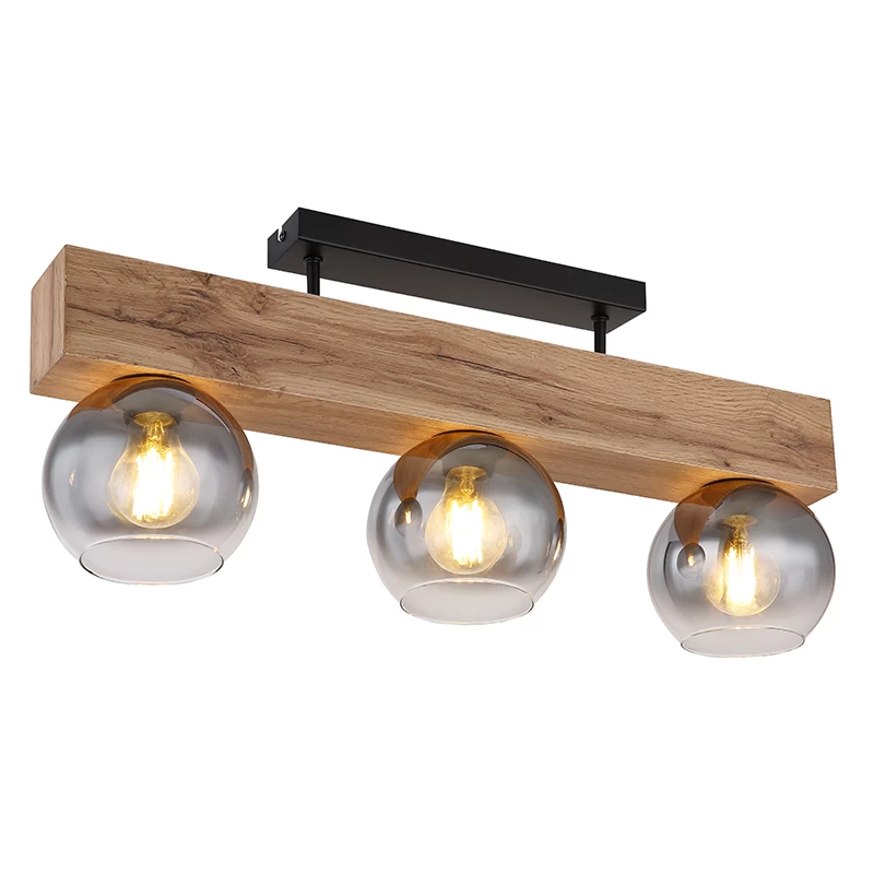 15828-3 Smoke Gray Gradient Glass and Matte Black 3-Light Ceiling Lamp
