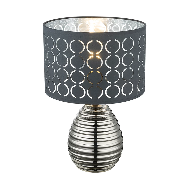 16028T Silver Ceramic Table Lamp with Gray and Silver Cutout Fabric Shade