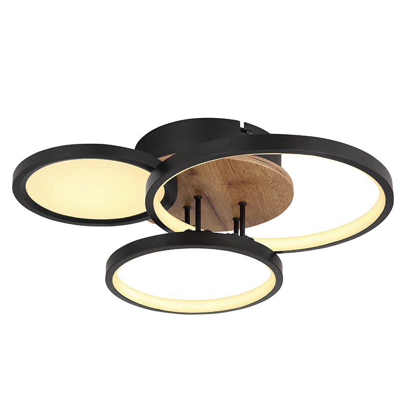 26048-30 Matte Black and Dark Wood MDF LED Ceiling Light, 30W 3000K