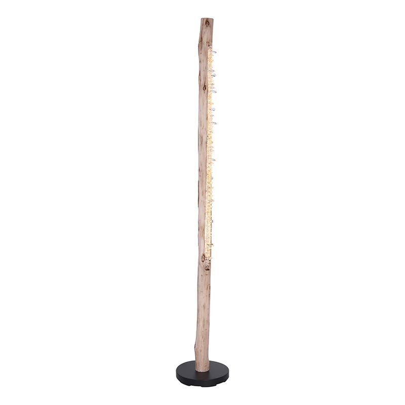 18562-15 Natural Wood Linear LED Pendant Light with Crystal Decorations, 15W 3000K