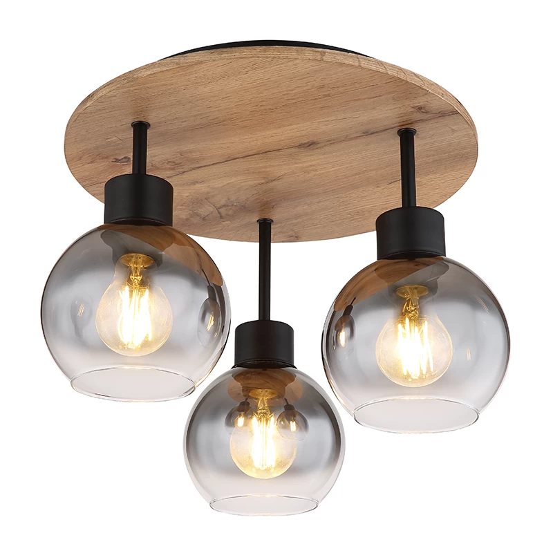 15828-3 Smoke Gray Gradient Glass and Matte Black 3-Light Ceiling Lamp