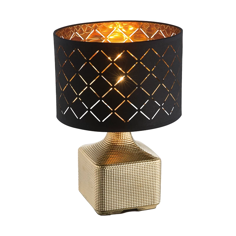 16028T Silver Ceramic Table Lamp with Gray and Silver Cutout Fabric Shade