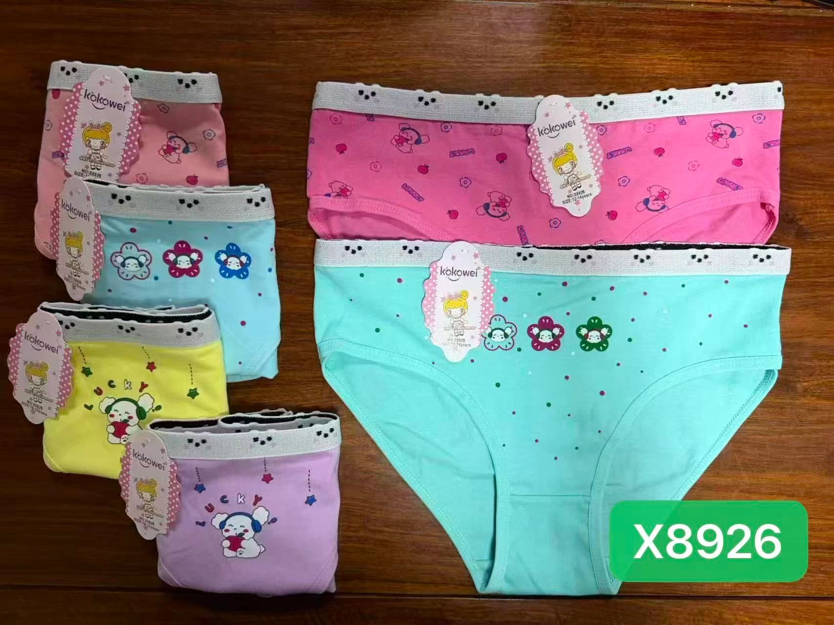 Girls’ Cat-Head Cotton Briefs with Exposed Elastic Waistband