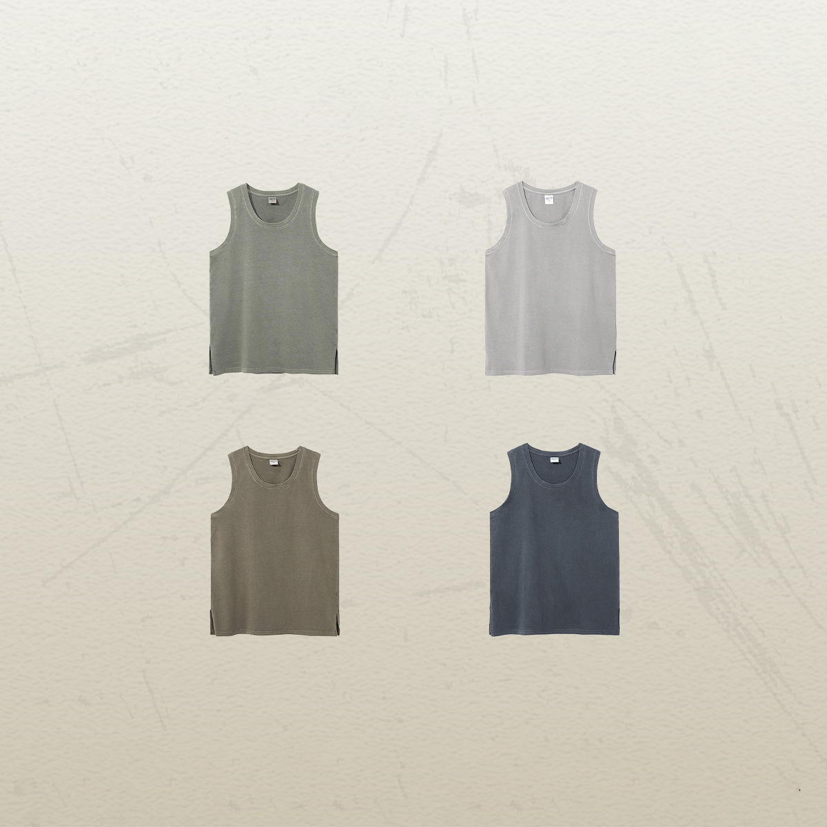 TT5038 High Quality Streetwear Style Custom 275g 100% Cotton Men Tank Top Slit Hem Wax Print Washed Tank Top