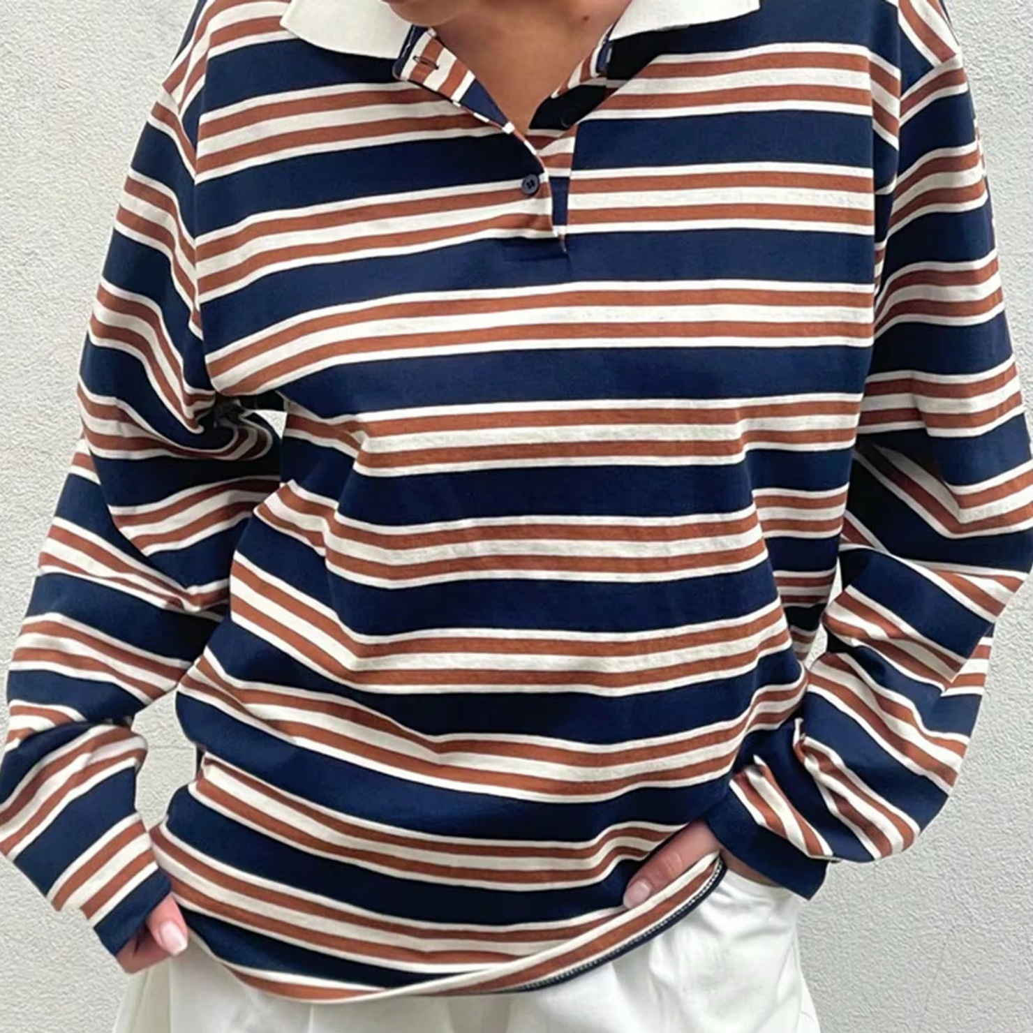 MTL2034 Guangzhou Clothing Suppliers Custom Back to School Rugby Polo Neck Shirts Women's Men's Long Sleeve Stipe T Shirts