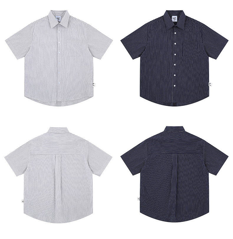 MT2753 Preppy Style Wholesale Custom 100% Cotton Oversized Stripe Shirts Vintage Cargo Shirts