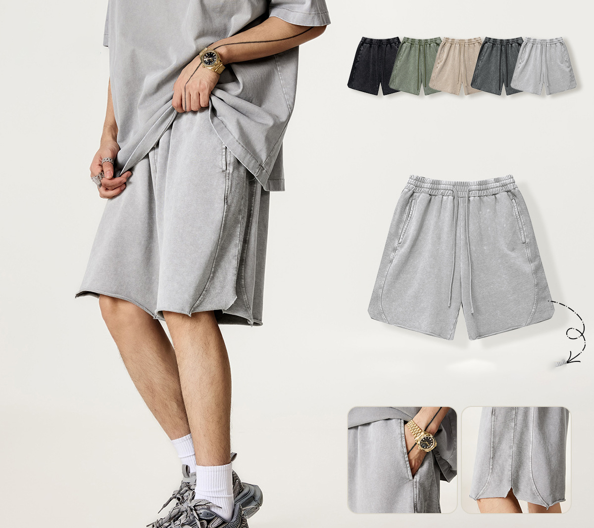 MTR3502 Hot Sales New Arrivals Wholesale Custom 330 Gsm 100% Cotton Vintage Acid Wash Shorts for Men