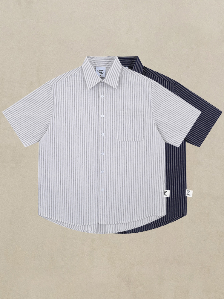 MT2753 Preppy Style Wholesale Custom 100% Cotton Oversized Stripe Shirts Vintage Cargo Shirts