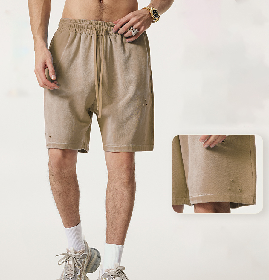MTR3495 Wholesale Custom 330 Grams 100% Cotton Distressed Acid Wash Shorts Vintage Men's Sweat Shorts