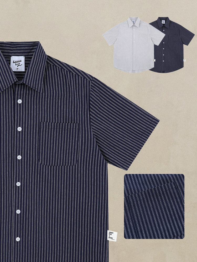 MT2753 Preppy Style Wholesale Custom 100% Cotton Oversized Stripe Shirts Vintage Cargo Shirts