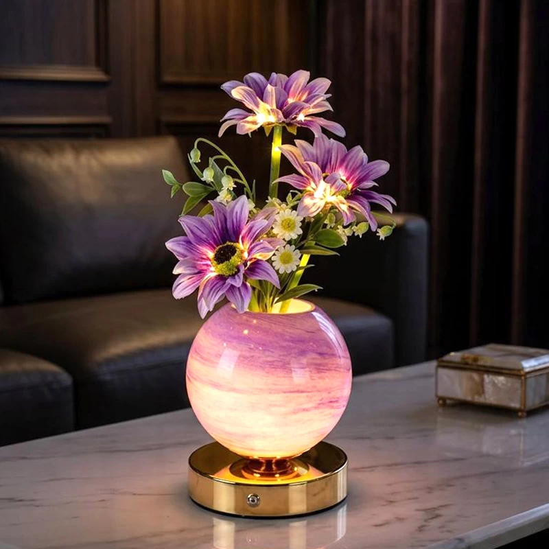 Three Color LED Sunflower Planet Glass Pot Lamp